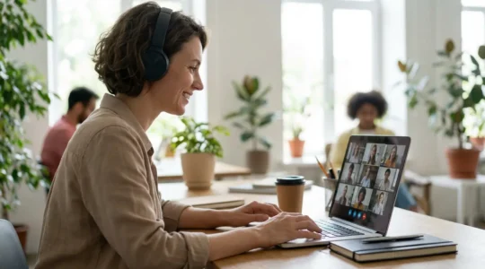 Professionnelle française en conversation visio pour formation anglais certifiante