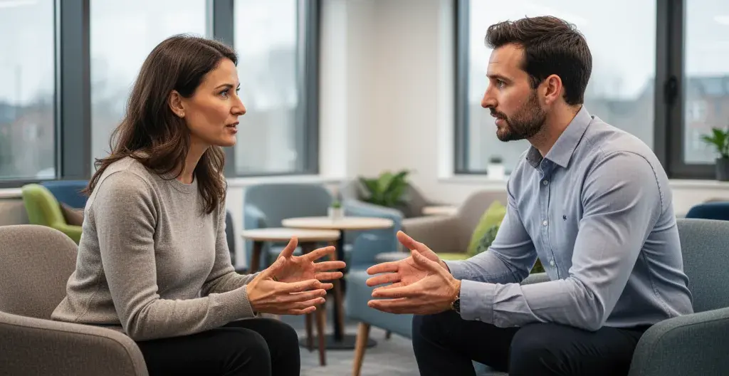 Échange entre apprenante et formateur en centre de formation anglais